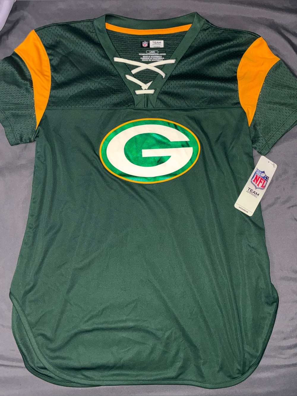 Green Womens Team Football Jersey with Gold Accents